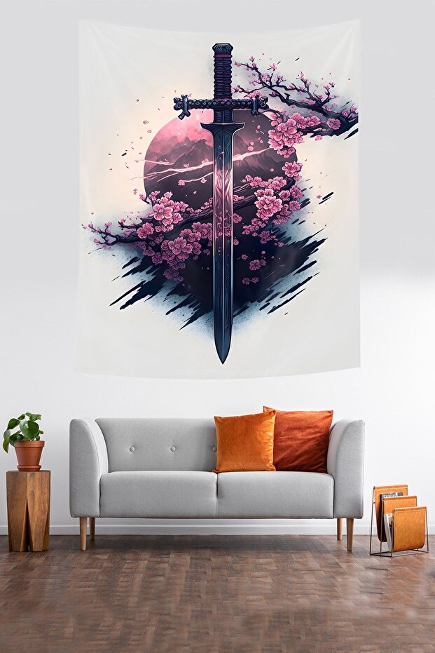Samuray Kılıç Leke Tutmaz Kumaş Duvar Örtüsü Duvar Halısı Tapestry - 3