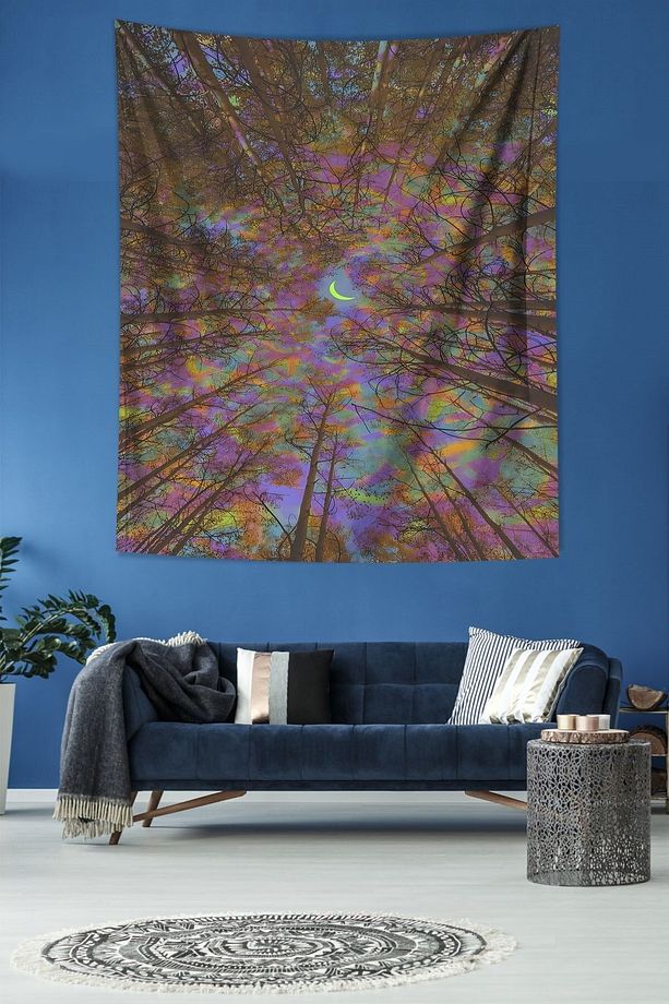 Orman Ve Ay Leke Tutmaz Kumaş Duvar Örtüsü Duvar Halısı Tapestry - 2