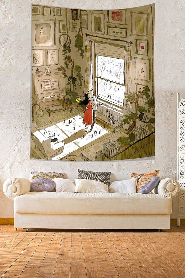 Müzik Eşliğinde Dans Eden Çift Leke Tutmaz Kumaş Duvar Örtüsü Duvar Halısı Tapestry - 3