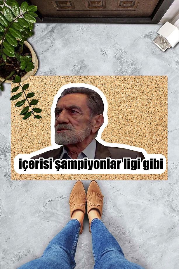 Dijital Baskılı İçerisi Şampiyonlar Ligi Gibi Sabri Abi Dekoratif Kapı Önü Paspası - 2