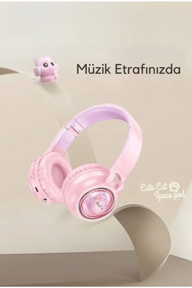 W550 Cute Fun BT RGB Kablosuz Kafaüstü Kulaklık - 3