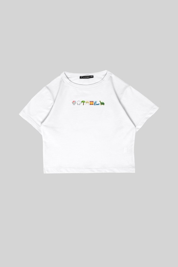 Cozy Emoji Printed White Cropped Top