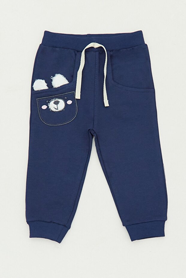 Teddy Bear Embroidered Girls' Sweatpants with Elastic Legs