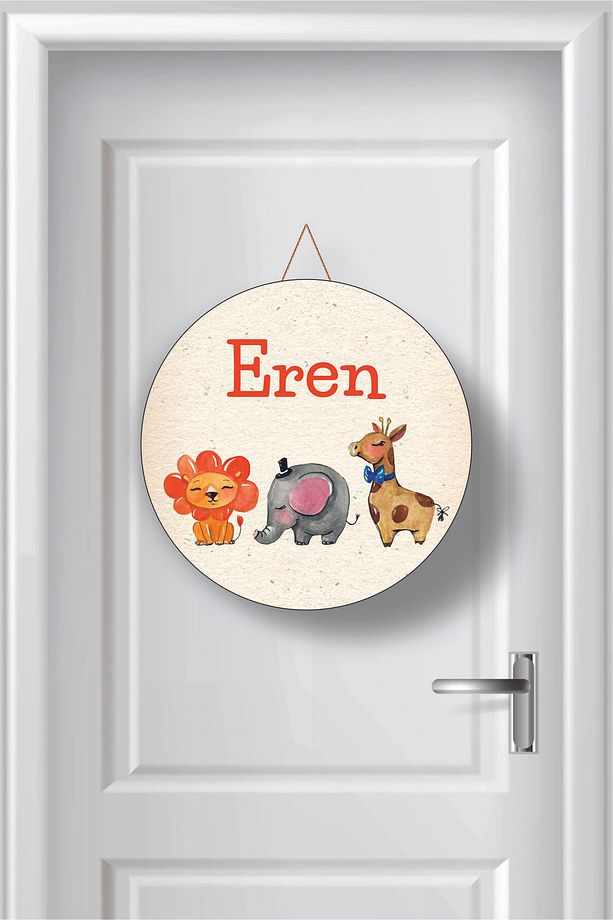 3 Hayvanlı Ahşap Bebek Kapı Süsü - 1
