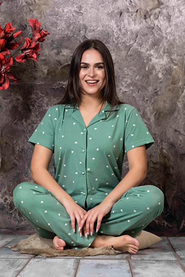 Women's Buttoned Front Luxury Milan Fabric Short Sleeve Pajamas Set NEW SEASON