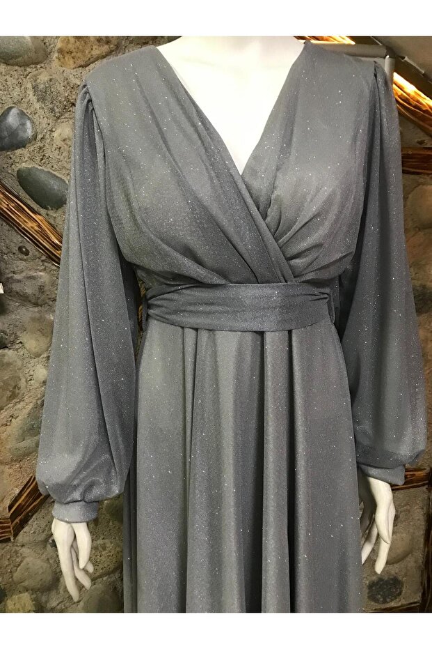 Gri Abiye Elbise - 1