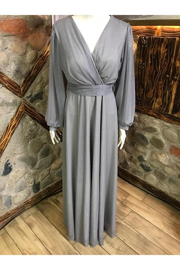Gri Abiye Elbise - 5