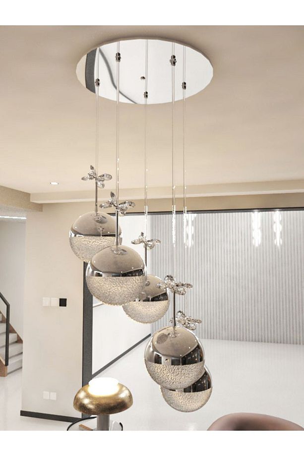 Enerji Tasarruflu-Yaprak Desenli-Modern ve Lüks Krom- 3 Işıklı-5li Tepsi Led Avize - 2