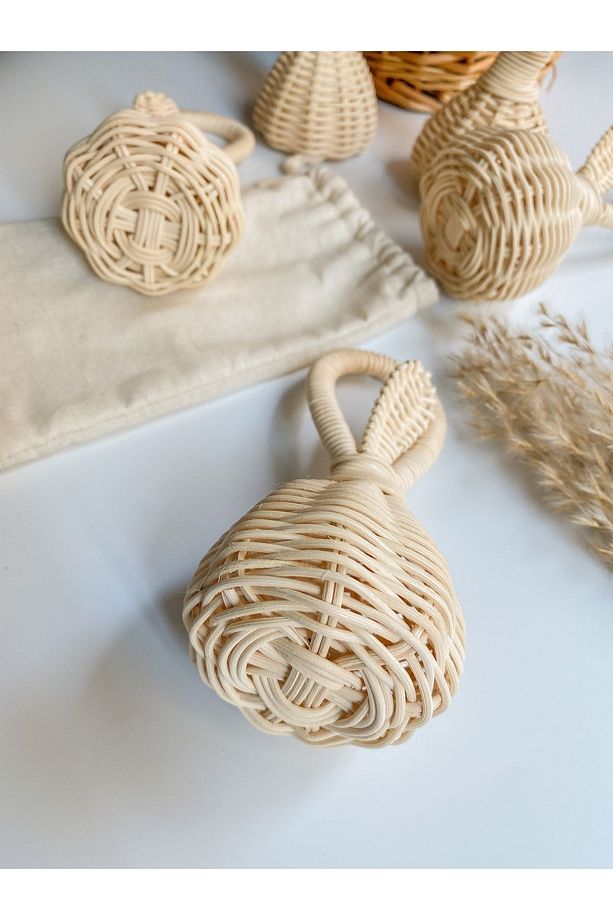 Bej Ahşap Rattan Saf Bambu Makaras Çıngırak - 2