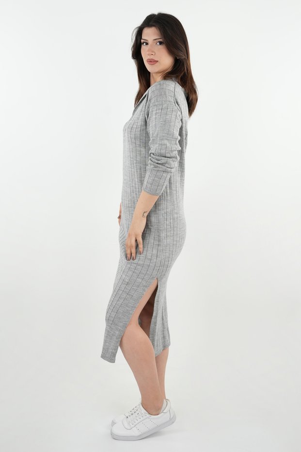 Women's Polo Neck Knitwear Slit Midi Dress