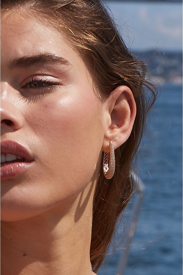 Sunshine Halka Küpe 1 mikron 18A.Rose Gold Kaplama - Şampanya Zirkon Taş - Champaigne - 2