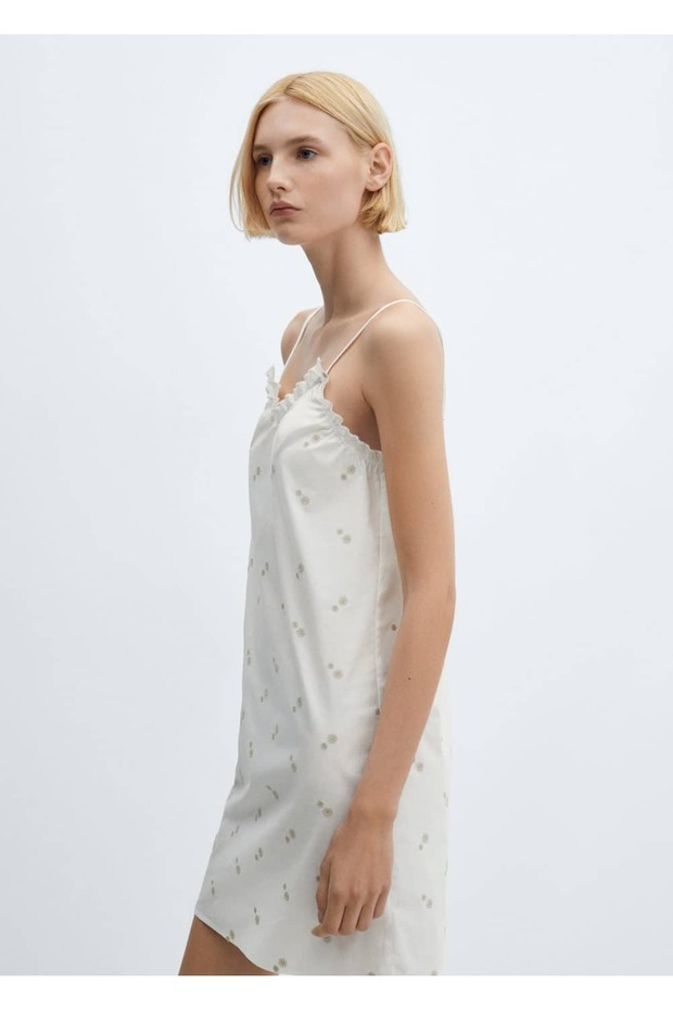 Çiçek işlemeli pamuklu gecelik - 1