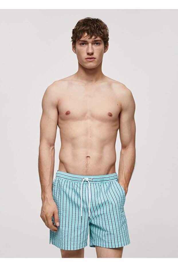 Striped Drawstring Swimsuit - 1