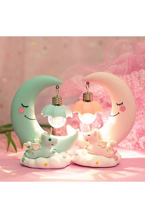 Dekoratif Ay Dede Ve Minik Unicorn Temalı Masa Lambası Ve Biblo - 1