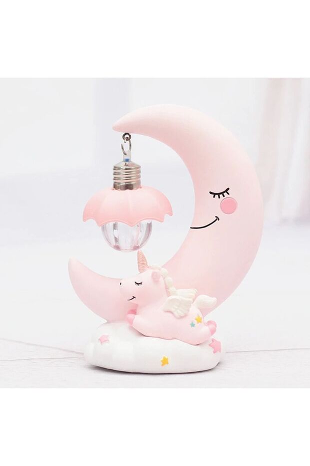 Dekoratif Ay Dede Ve Minik Unicorn Temalı Masa Lambası Ve Biblo Mavi - 5