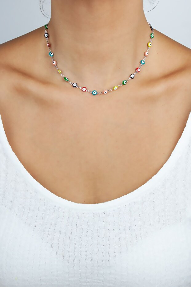 Colorful Evil Eye Beaded Steel Necklace