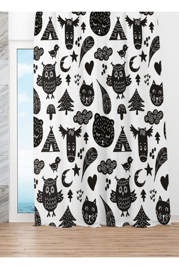 Cute Characters Background Curtain - 1