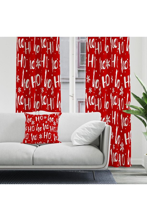 Hohoho Yılbaşı Desen Tek Kanat Fon Perde - 1