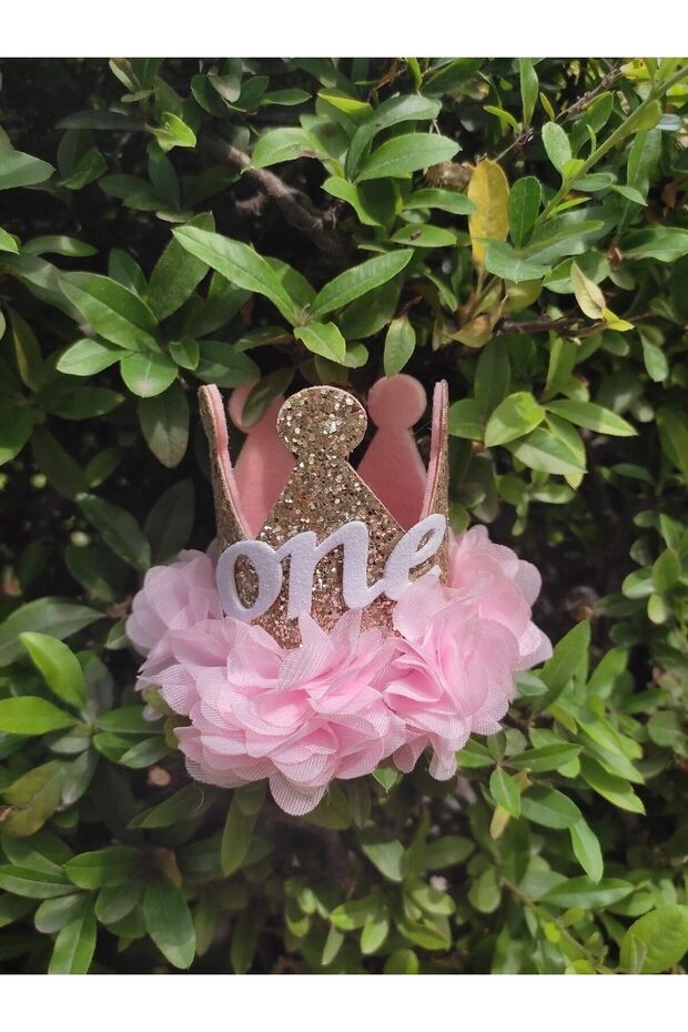 1 Year Birthday Princess Crown Gold/pink