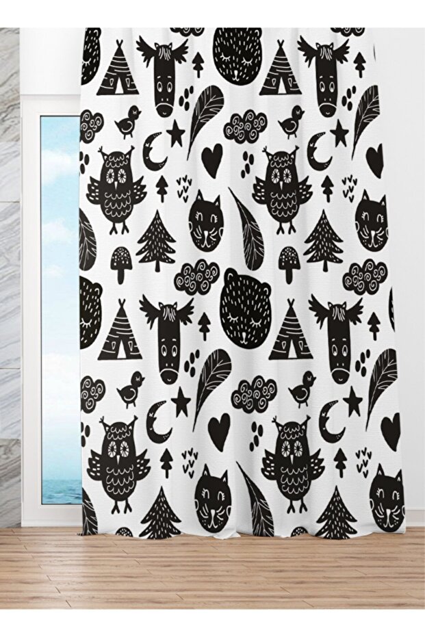 Cute Characters Background Curtain - 2