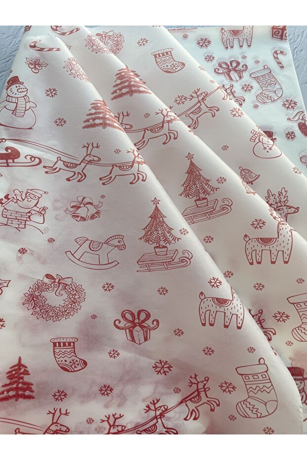 New Year's Themed Red Design Plush Paper - 30 Pieces - 70X50 Cm. Packing Paper