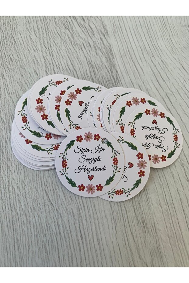 Prepared with Love for You Floral Model Non-Adhesive Sticker-3.5 Cm. - 50 Pieces