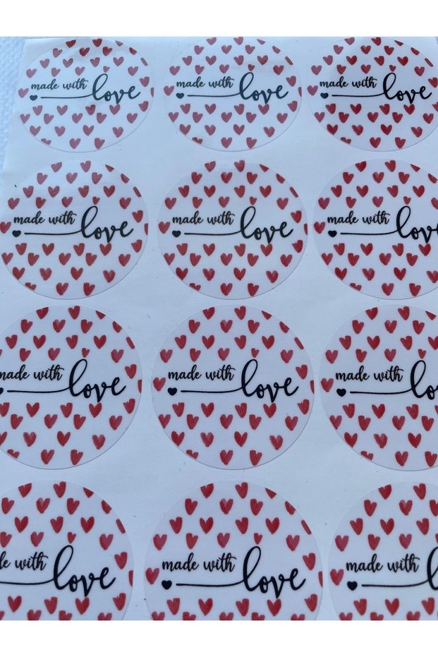 Made With Love Red Heart Transparent Sticker - Valentine's Day Label - 50 Pieces