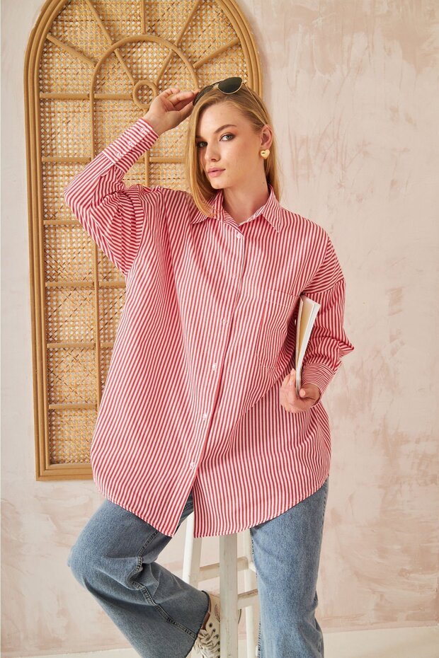 Red Oversize Striped Shirt - 4-6676