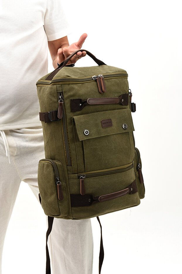Eba-8831 Canvas (Cotton) Backpack with Laptop Compartment Camping Travel Mountaineer Bag Khaki