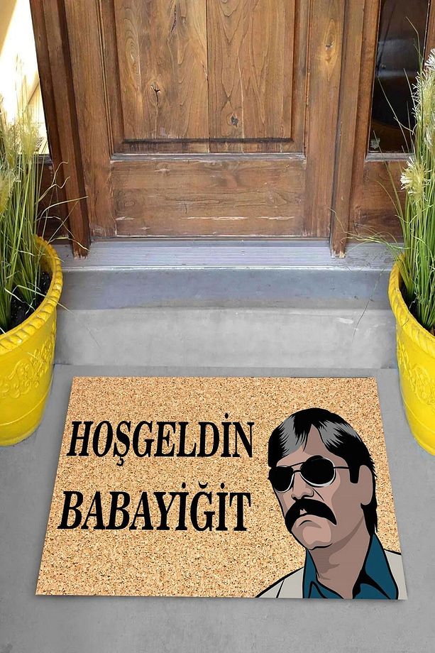 Dijital Baskılı Hoş geldin Babayiğit Yazılı Pala Desenli Dekoratif Kapı Önü Paspası - 3