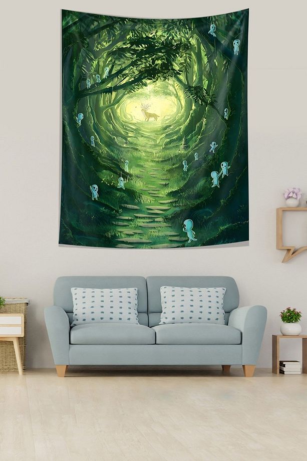 İskandinav Ormandaki Geyik Yıkanabilir Leke Tutmaz Kumaş Duvar Örtüsü Duvar Halısı Tapestry - 2