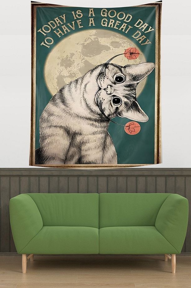 Güzel Bir Gün Kedi Temalı Leke Tutmaz Kumaş Duvar Örtüsü Duvar Halısı Tapestry - 2