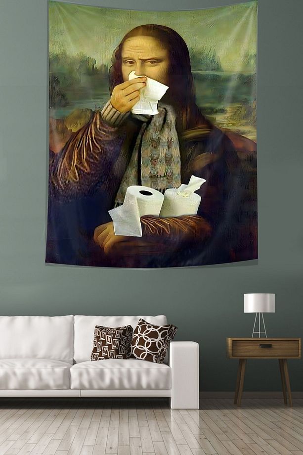Komik Temalı Mona Lisa Leke Tutmaz Kumaş Duvar Örtüsü Duvar Halısı Tapestry - 3