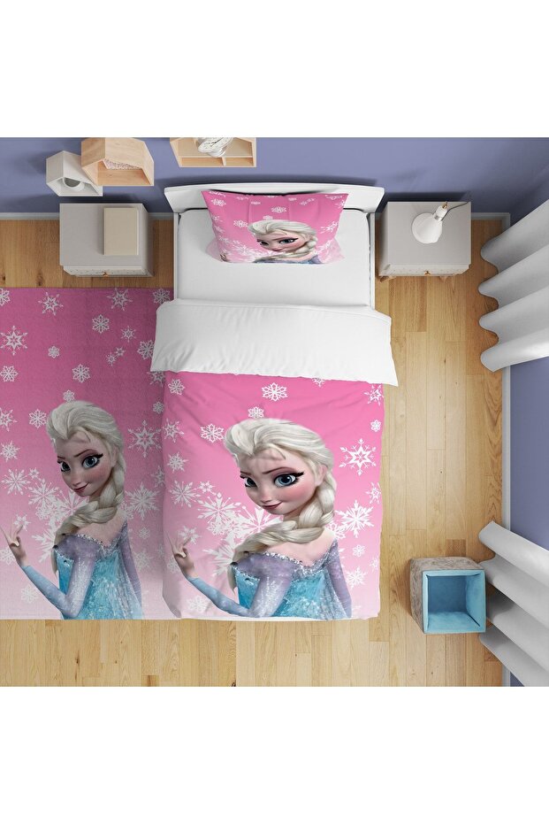مفرش سرير وغطاء وسادة مطبوع رقميًا من Pink Elsa
