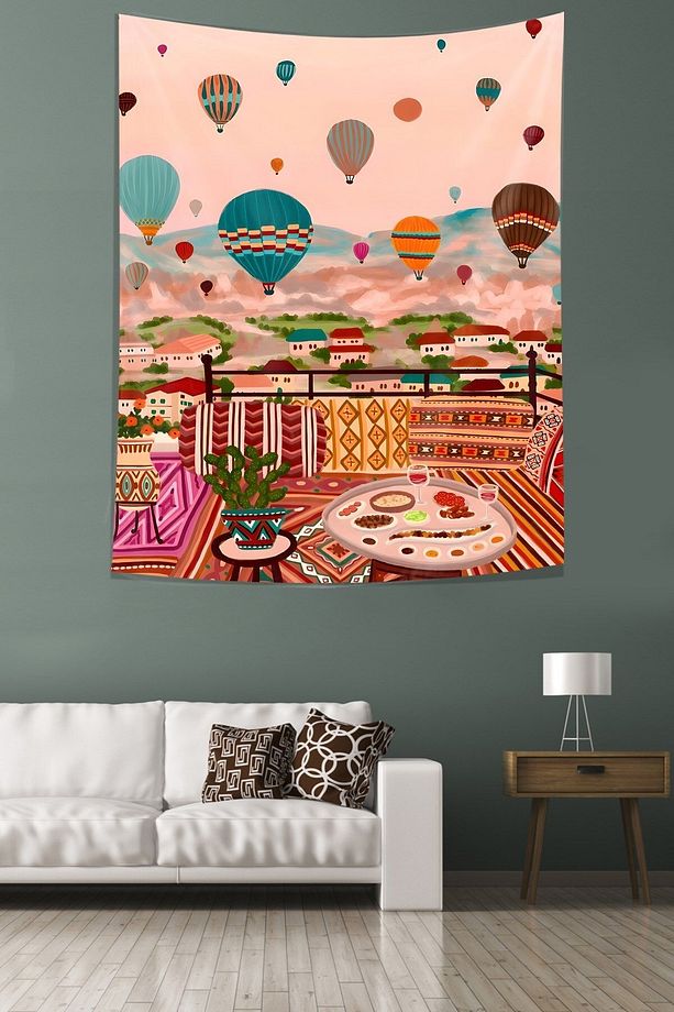 Kapadokya Leke Tutmaz Kumaş Duvar Örtüsü Duvar Halısı Tapestry - 1