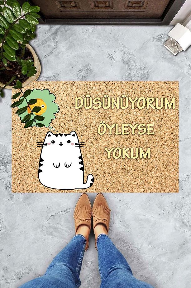 Dijital Baskılı Düşünüyorum Öyleyse Yokum Yazılı Dekoratif Kapı Önü Paspası - 2