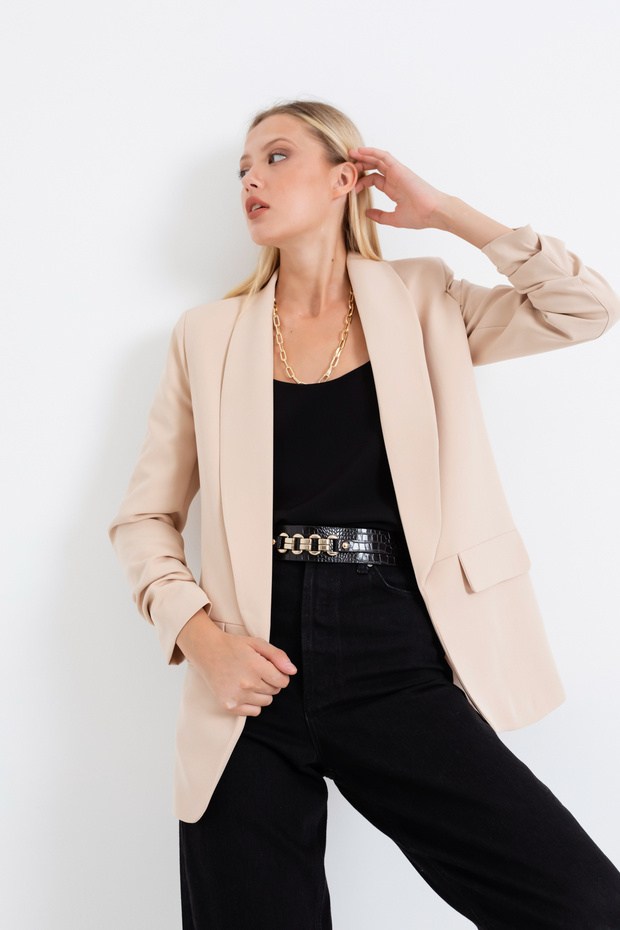Kadın Bej Blazer Ceket - 4