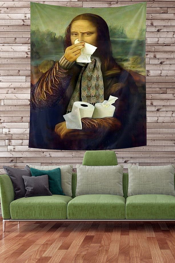 Komik Temalı Mona Lisa Leke Tutmaz Kumaş Duvar Örtüsü Duvar Halısı Tapestry - 1