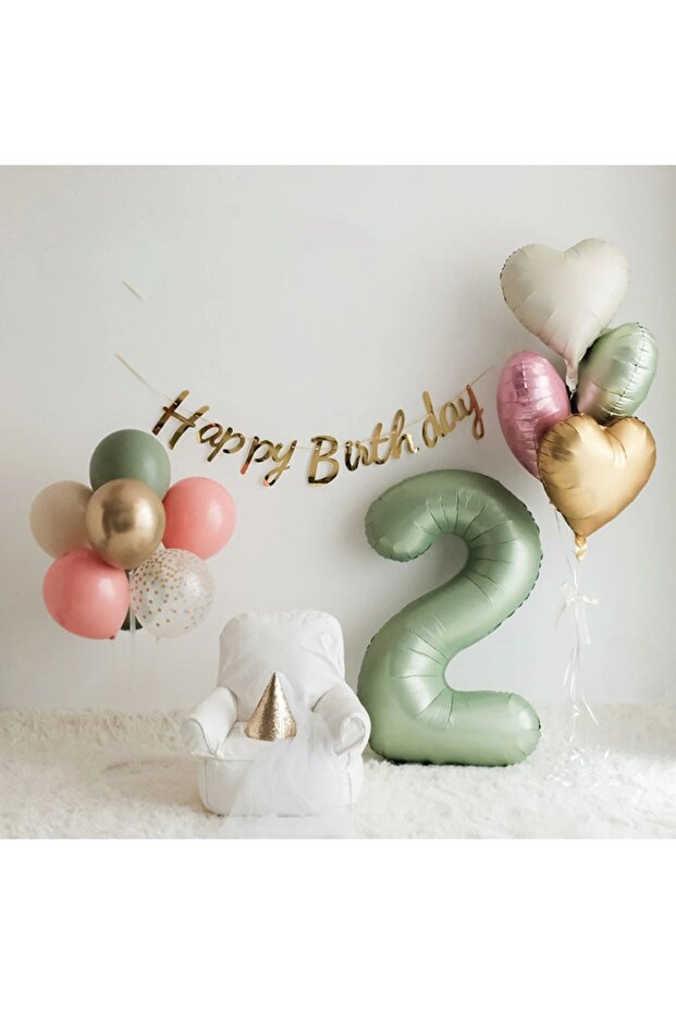 Sage Green Balloon Stand Wall Written Party Set Satin Colors