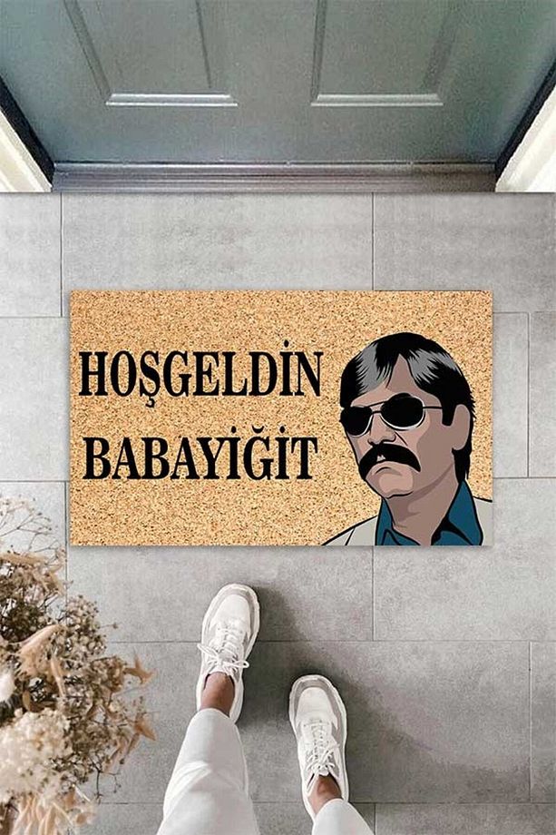 Dijital Baskılı Hoş geldin Babayiğit Yazılı Pala Desenli Dekoratif Kapı Önü Paspası - 4