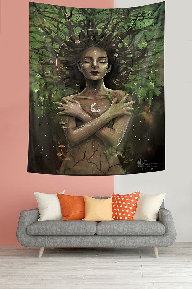 Orman Saçlı Kız Leke Tutmaz Kumaş Duvar Örtüsü Duvar Halısı Tapestry - 3