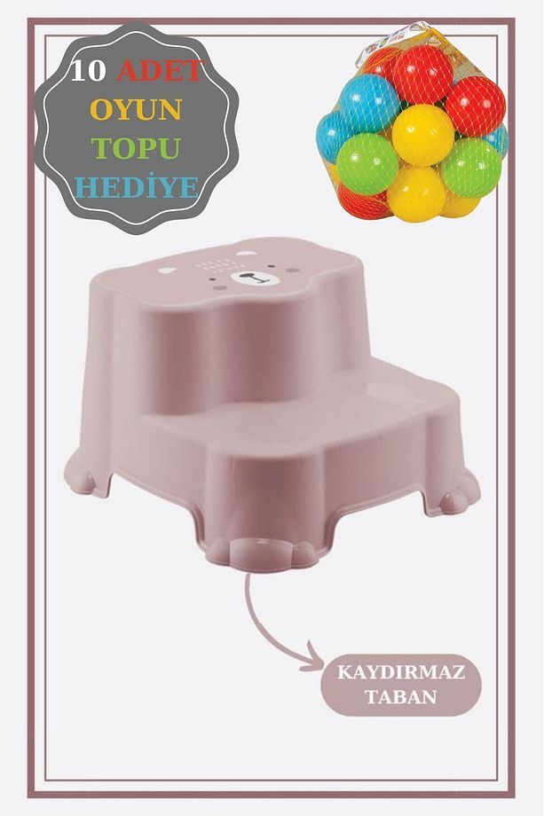 Kaydırmaz Çocuk Taburesi - Çift Basamaklı Banyo Lavabo Merdiven Yükseltici Bebek Basamağı Pembe 10 T - 2