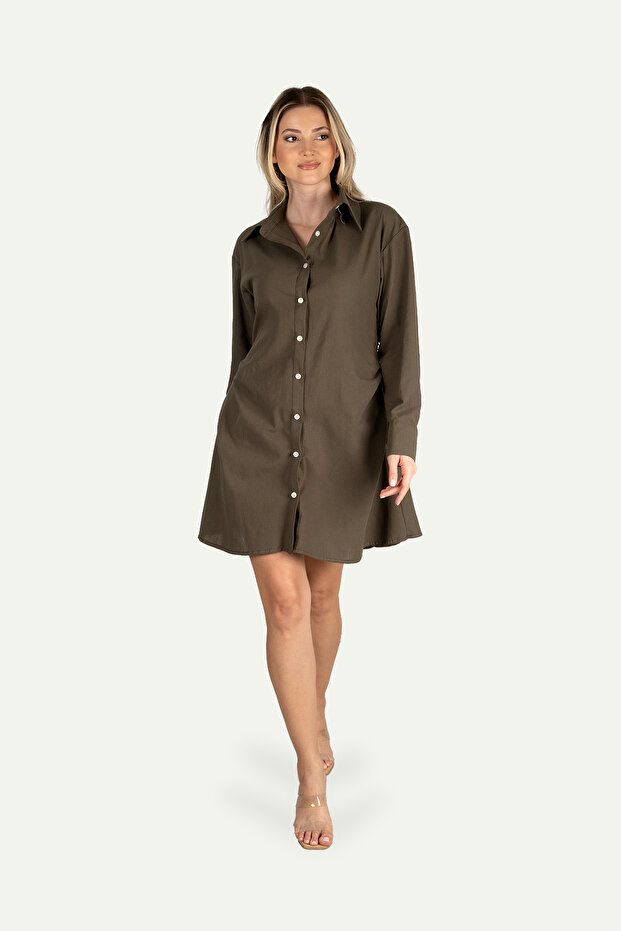 Drapeli Gömlek Elbise - 5