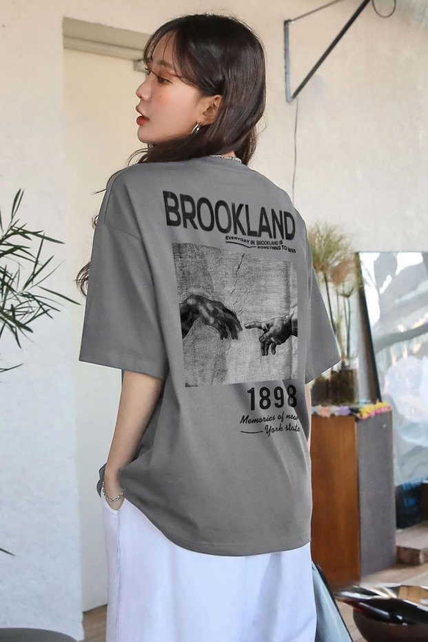1898 Printed Gray Oversize Salas Boyfriend Women's T-shirt