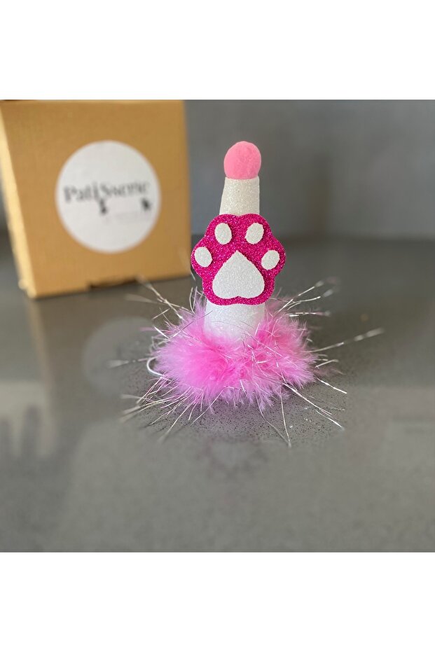 White and Pink Paw Pattern Cat Birthday/Party Hat - Cowl!