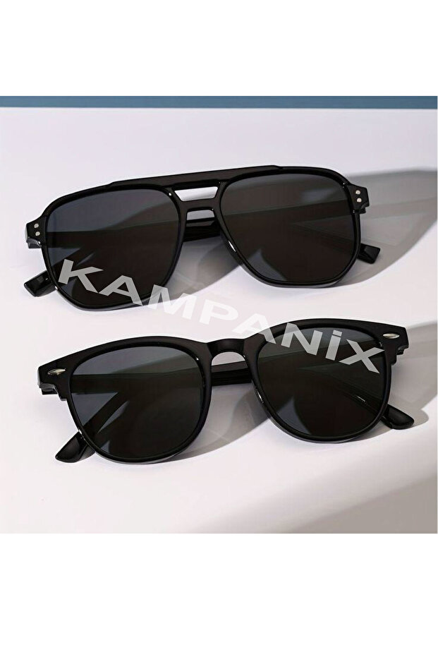 NEW SEASON 2-Piece Vintage Black Equivalent Model Unisex Sunglasses