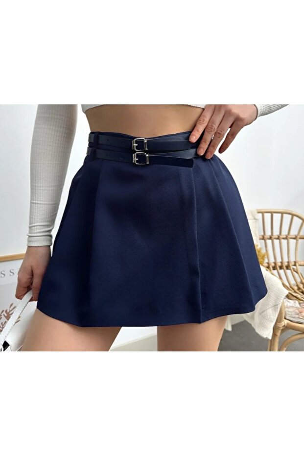 Çift kemerli şort etek - 1