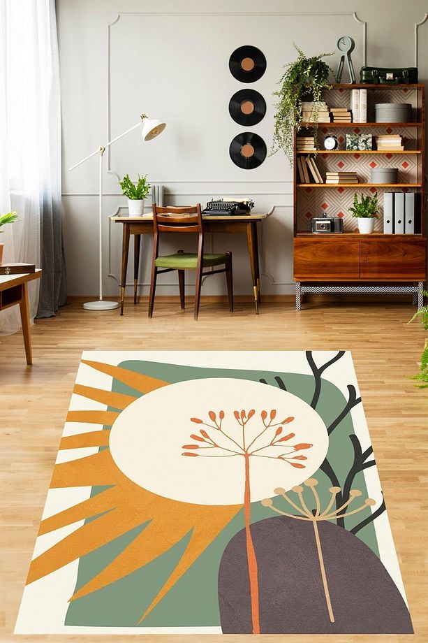 Bohem Iskandinav Stil Soyut Desen Yıkanabilir Kaymaz Taban Leke Tutmaz Salon Halısı Yolluk - 1