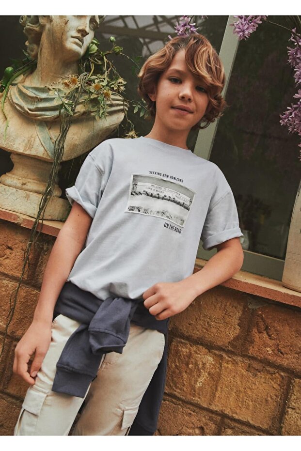 Desenli pamuklu tişört - 4