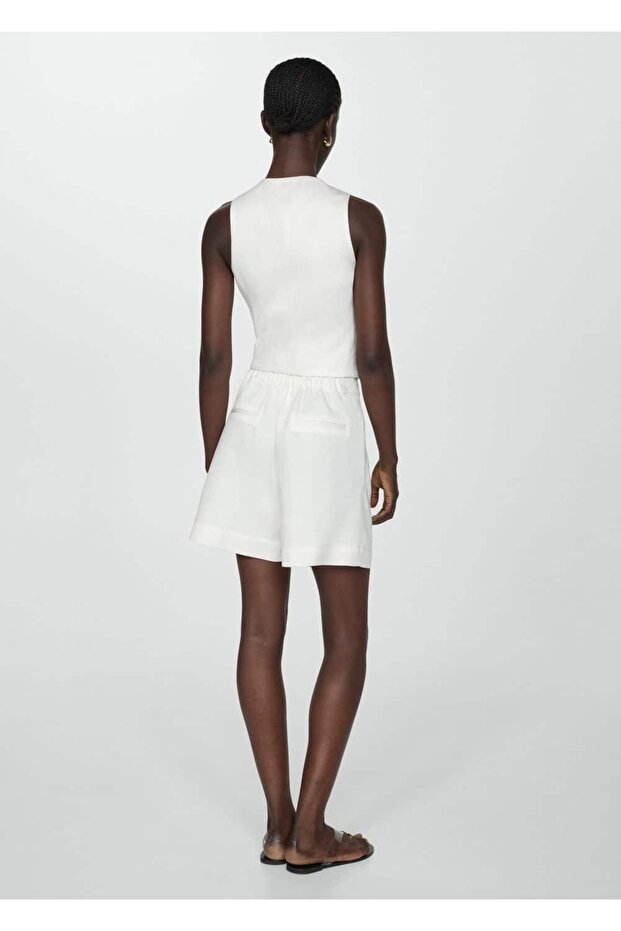 Keten karışımlı pilili bermuda şort - 4